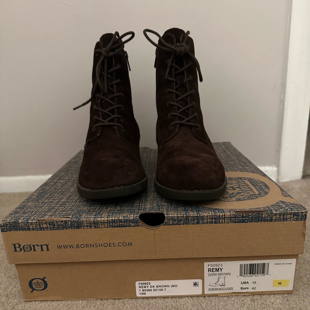 Born Chocolate Suede Lace-Up Boots